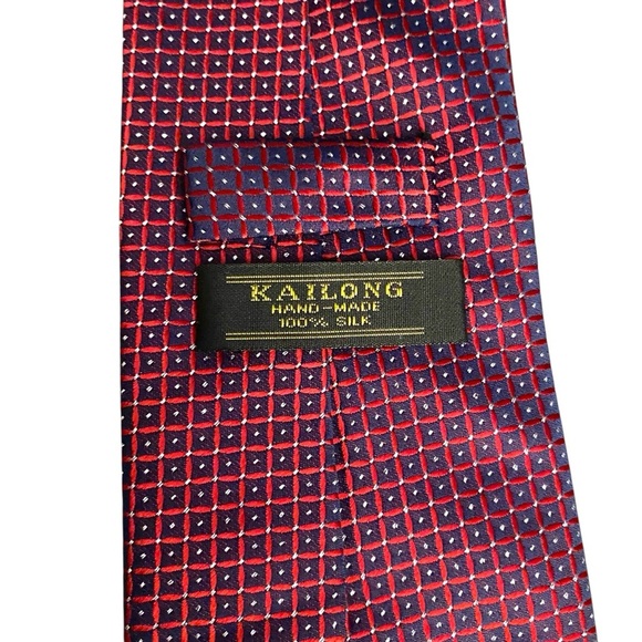Kai Long Handmade Red White & Blue Dot Pattern 100% Silk Designer Tie - Picture 2 of 7